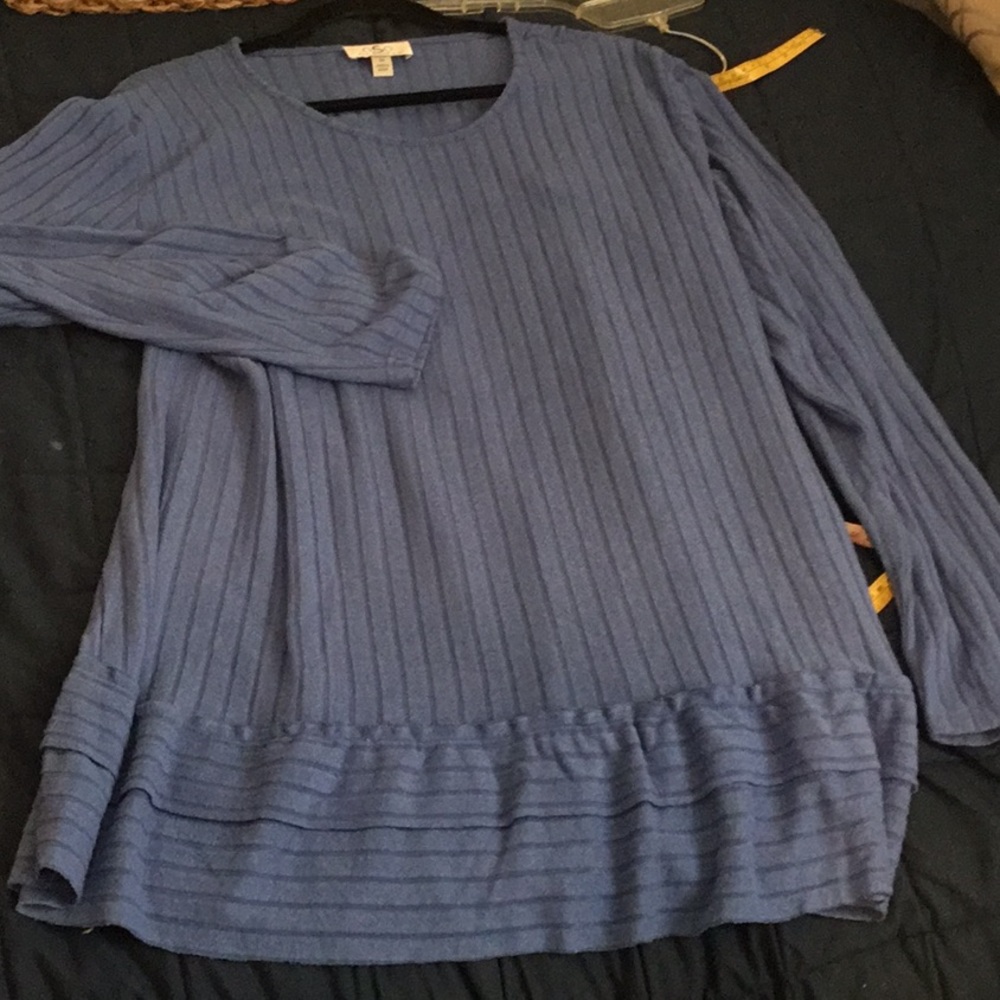 NWOT OSO Casual Blue Ribbed Women's Long Sleeve Tunic Top